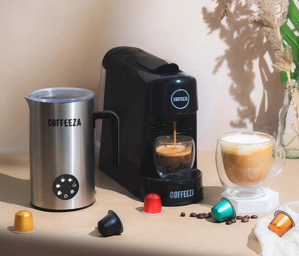 Finero Next Coffee Machine + Frothimo Pro Milk Frother & Heater + 10 FREE Coffee Pods + 1 Year Membership Benefits