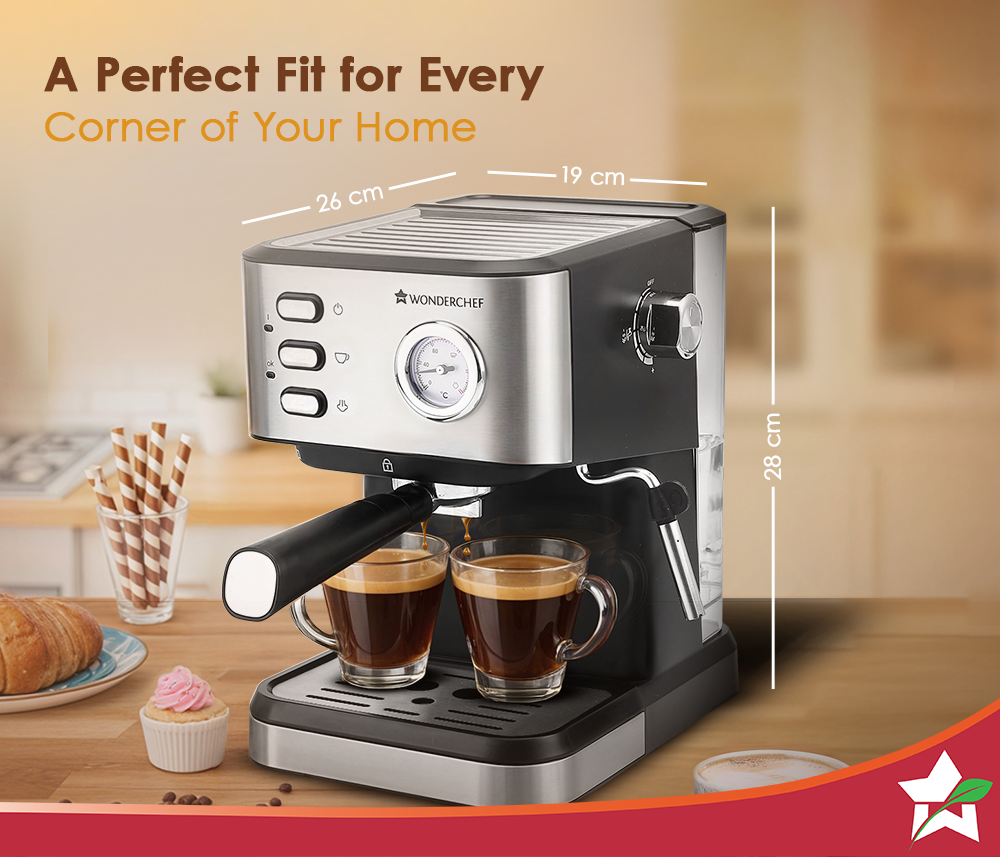Regenta Espresso Coffee Machine, 19-bar, Make Espressos, Cappuccinos & Lattes at Home, With Steamer, Metal Porta Filter, Temperature Dial, 2 Year Warranty
