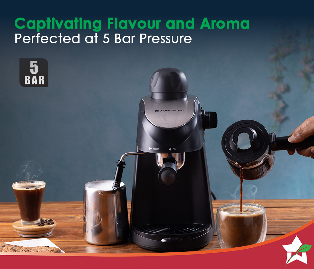 Regenta Espresso Coffee Maker 5-bar | Built in Milk Frother | Make Espressos, Cappuccinos & Lattes at Home | Metal Porta Filter | 2 Years Warranty