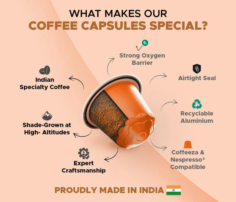 Coffeeza Caramel 100% Arabica Flavoured Aluminium Coffee Capsules nespresso compatible
