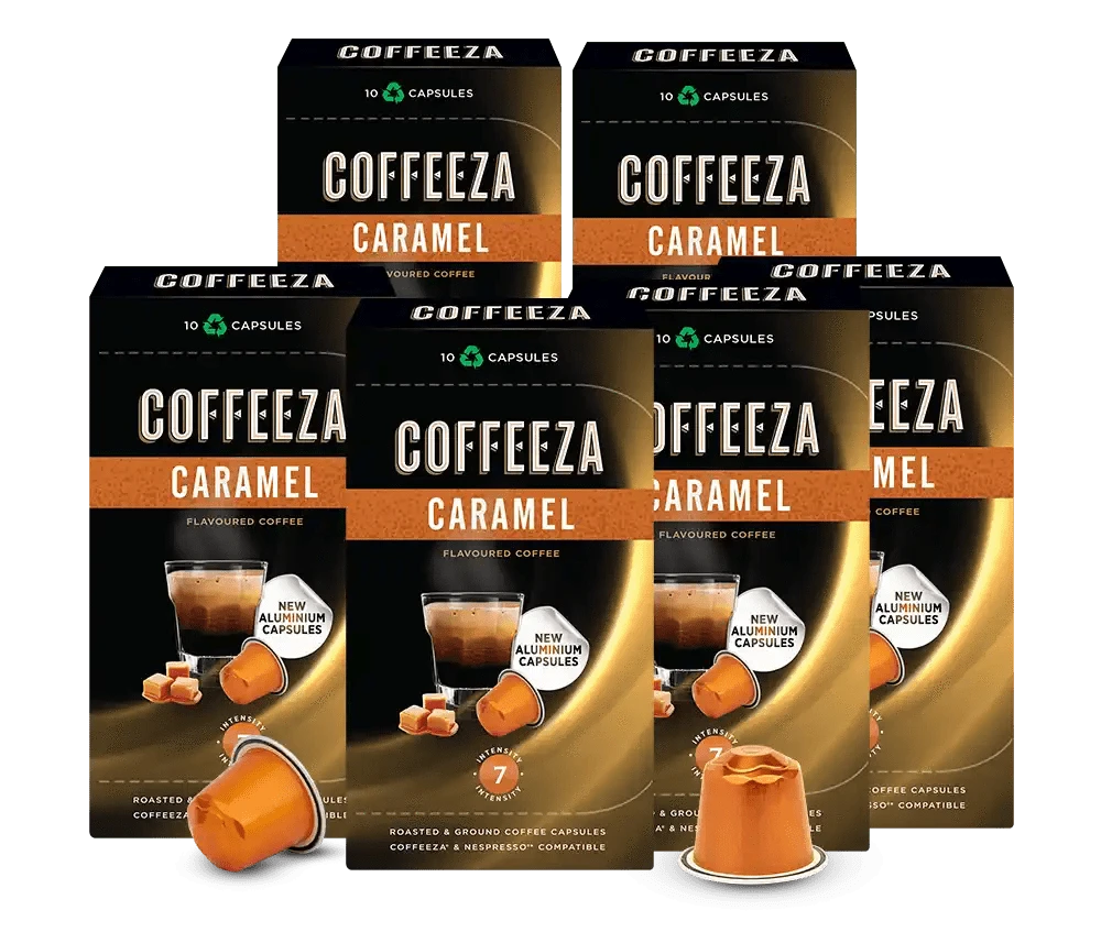Coffeeza Caramel 100% Arabica Flavoured Aluminium Coffee Capsules nespresso compatible CCS-ALU-CAR1-VER1-03