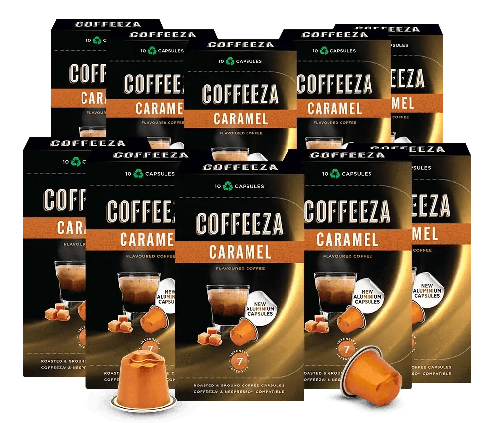 Coffeeza Caramel 100% Arabica Flavoured Aluminium Coffee Capsules nespresso compatible CCS-ALU-CAR1-VER1-04