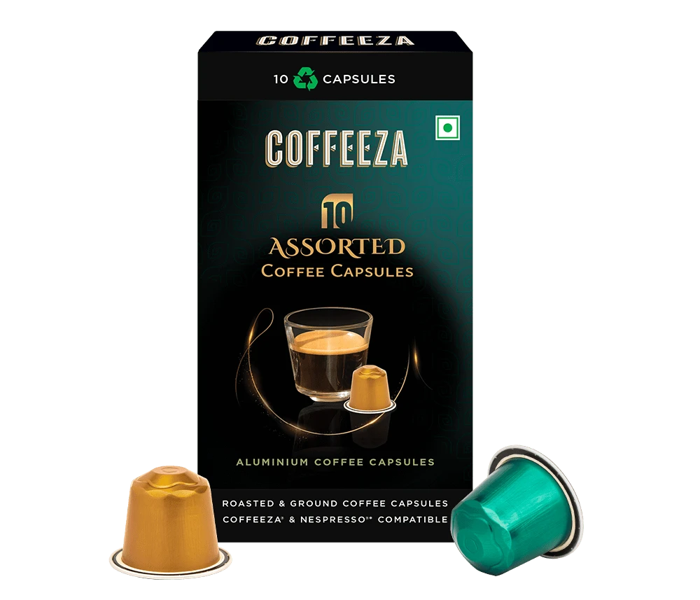 Coffeeza Coffeeza Assorted Box of 10 Coffee Capsules – Classico, Intenso, Cremoso, Forte, and Mysore Nuggets nespresso compatible ASRT-CCS-ALU-VP-VER1-01