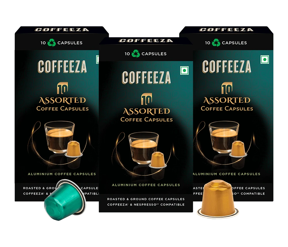 Coffeeza Coffeeza Assorted Box of 10 Coffee Capsules – Classico, Intenso, Cremoso, Forte, and Mysore Nuggets nespresso compatible ASRT-CCS-ALU-VP-VER1-02