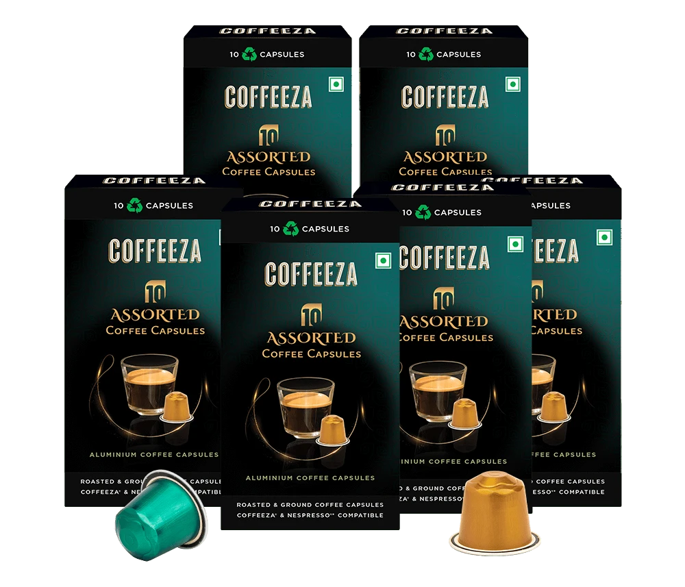 Coffeeza Coffeeza Assorted Box of 10 Coffee Capsules – Classico, Intenso, Cremoso, Forte, and Mysore Nuggets nespresso compatible ASRT-CCS-ALU-VP-VER1-03