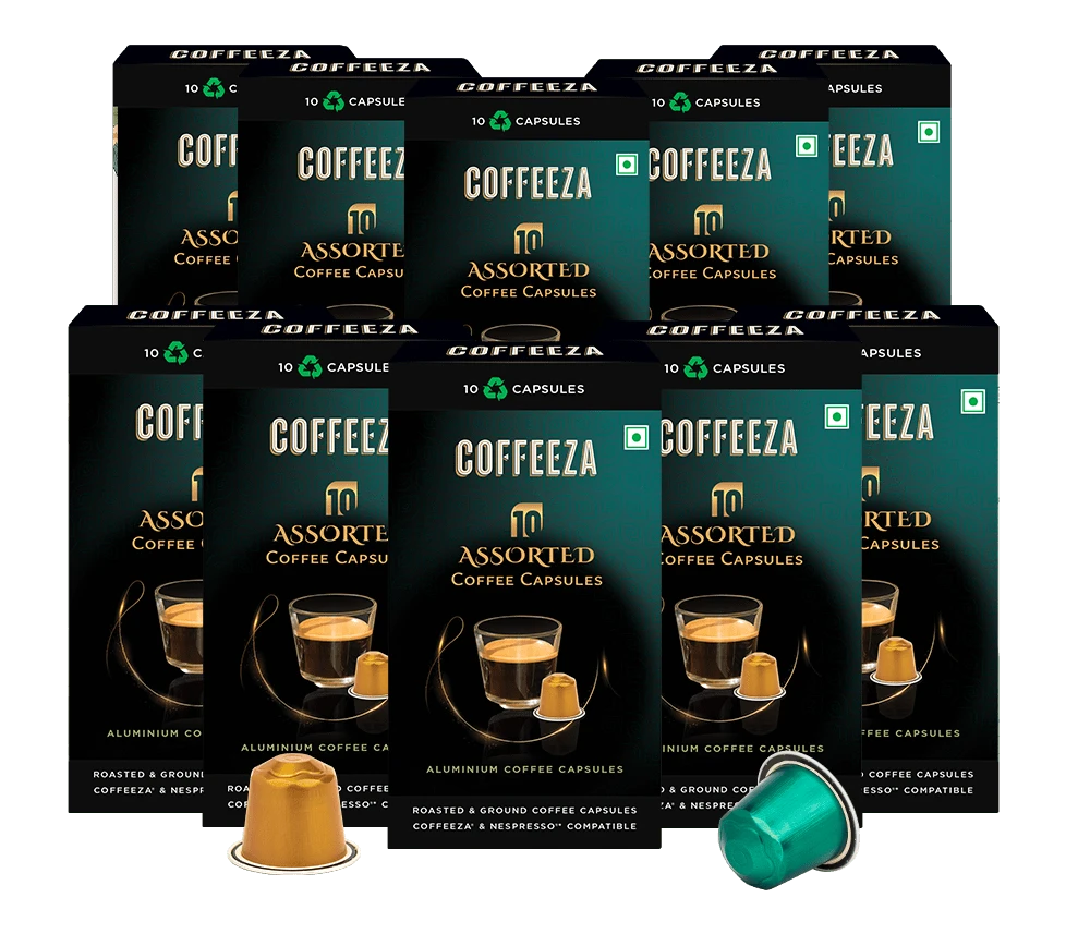 Coffeeza Coffeeza Assorted Box of 10 Coffee Capsules – Classico, Intenso, Cremoso, Forte, and Mysore Nuggets nespresso compatible ASRT-CCS-ALU-VP-VER1-04