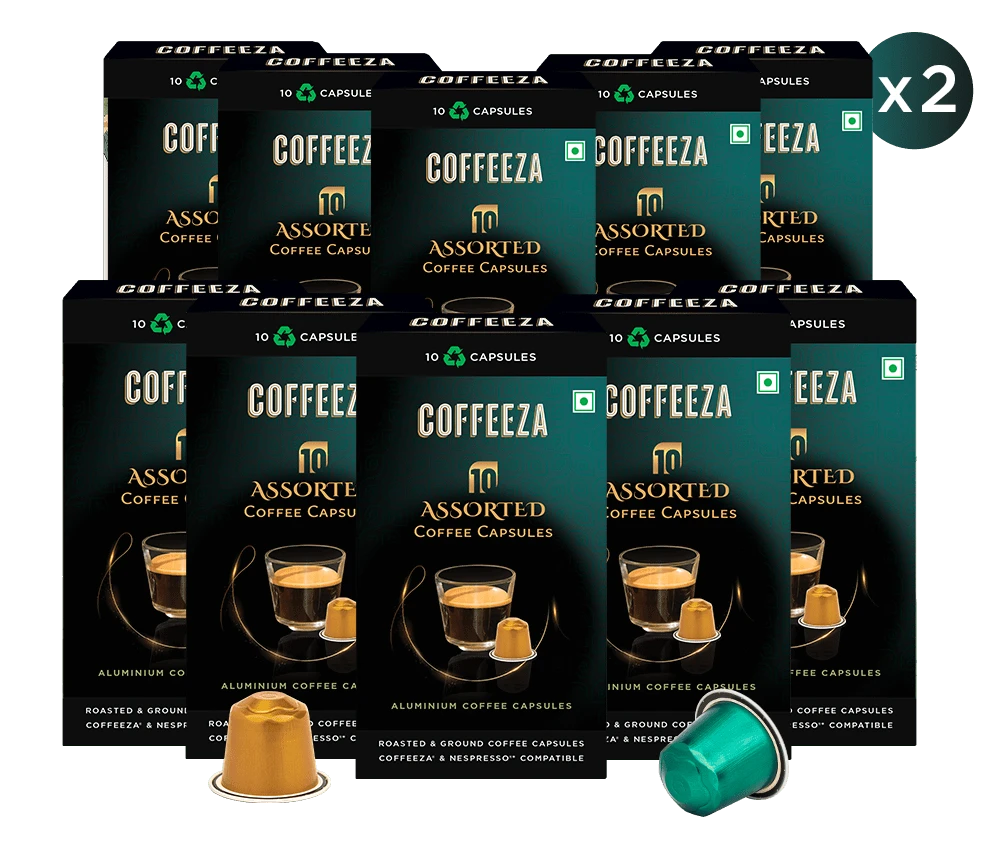 Coffeeza Coffeeza Assorted Box of 10 Coffee Capsules – Classico, Intenso, Cremoso, Forte, and Mysore Nuggets nespresso compatible ASRT-CCS-ALU-VP-VER1-05