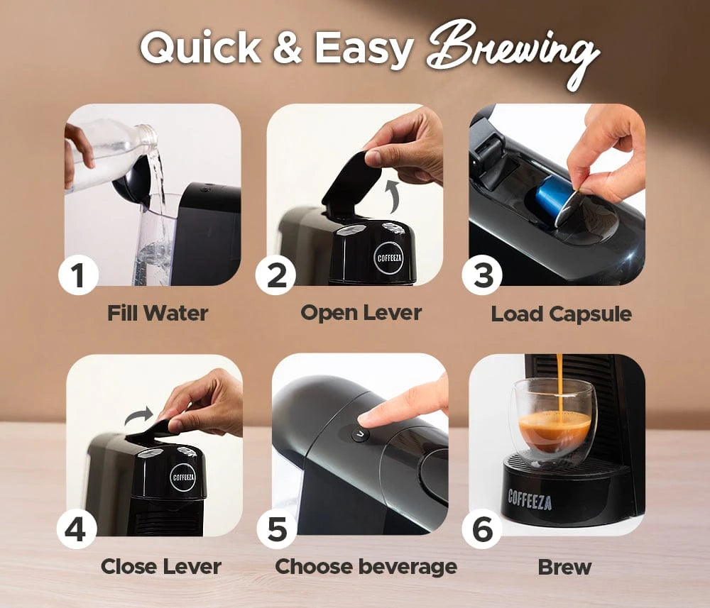 Coffeeza Finero Next Coffee Machine + 10 FREE Coffee Capsules + 1 Year Membership Benefits nespresso compatible BUNDL-FIN2-BK-VER1-08