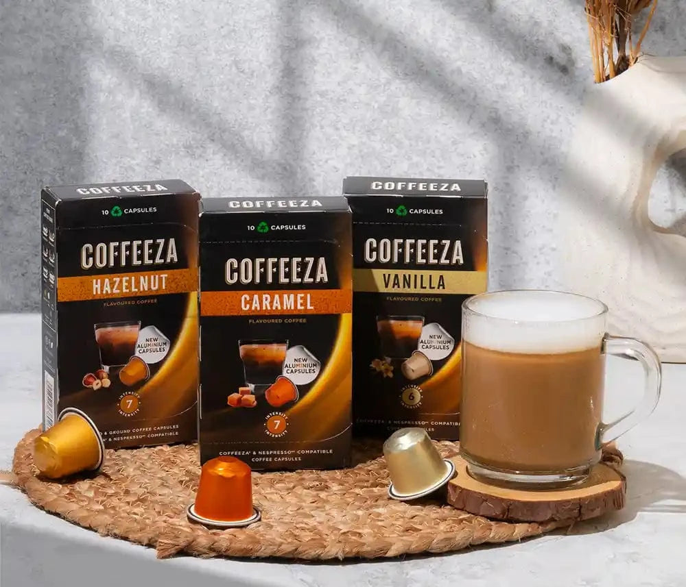 Coffeeza Flavoured Aluminium Capsules Variety Pack 3 nespresso compatible BUNS-CC-ALU-VP-VER1-020