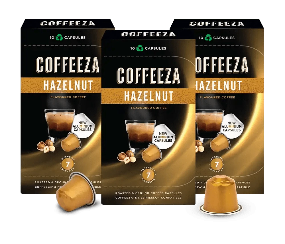Coffeeza Hazelnut  100% Arabica Flavoured Aluminium Coffee Capsules nespresso compatible CCS-ALU-HAZ1-VER1-02