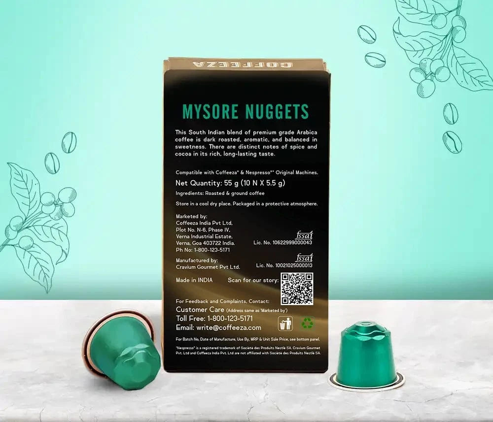 Coffeeza Mysore Nuggets AAA Grade Arabica Aluminium Coffee Capsules - Specialty Coffee nespresso compatible