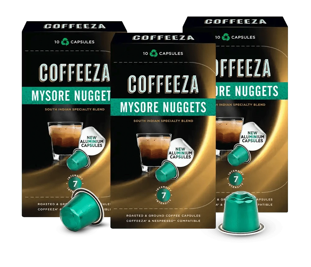 Coffeeza Mysore Nuggets AAA Grade Arabica Aluminium Coffee Capsules - Specialty Coffee nespresso compatible CCS-ALU-MYN1-VER1-02