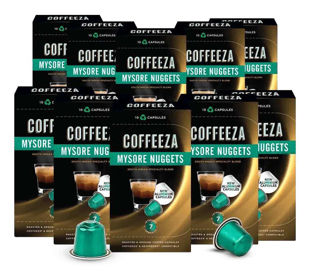 Coffeeza Mysore Nuggets AAA Grade Arabica Aluminium Coffee Capsules - Specialty Coffee nespresso compatible CCS-ALU-MYN1-VER1-04