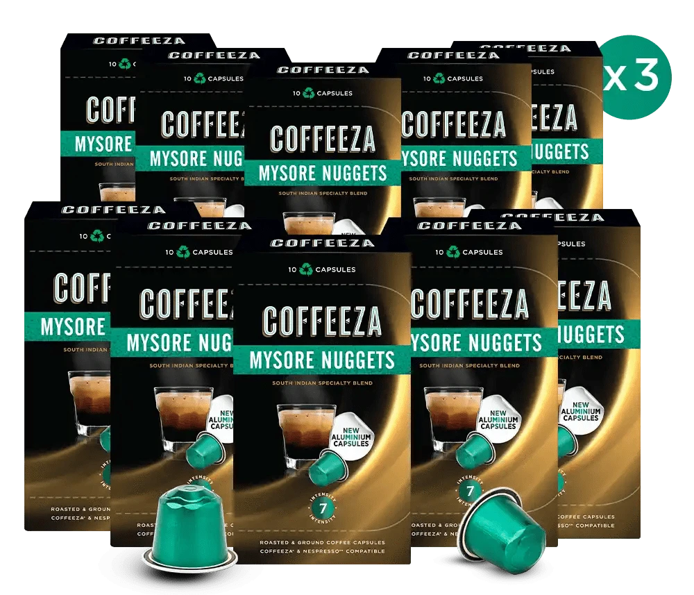 Coffeeza Mysore Nuggets AAA Grade Arabica Aluminium Coffee Capsules - Specialty Coffee nespresso compatible CCS-ALU-MYN1-VER1-06
