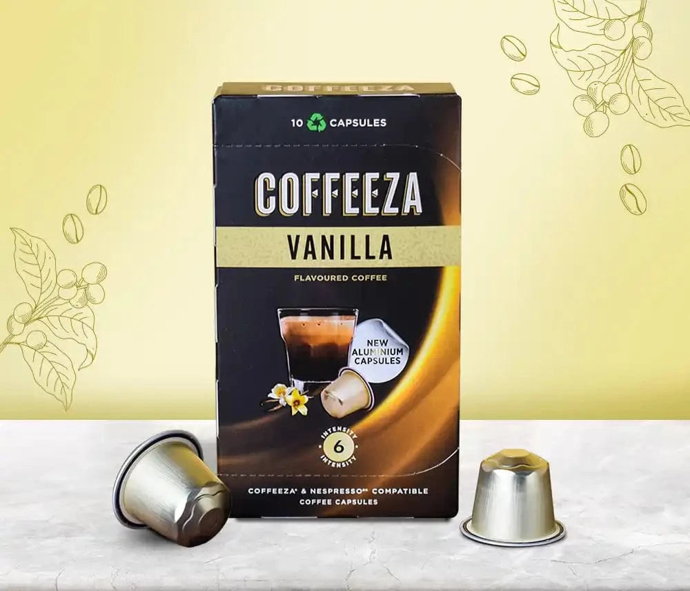 Coffeeza Vanilla 100% Arabica Flavoured Aluminium Coffee Capsules nespresso compatible CCS-ALU-VAN1-VER1-01
