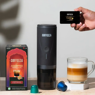 Finero Mini Portable Coffee Machine + 10 FREE Coffee Capsules + 1 Year Membership Benefits