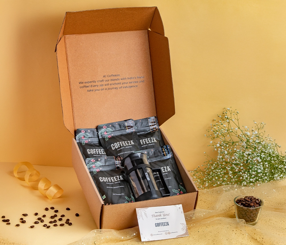 Festive Gift Hamper | Ground Coffee - Pack Of 5 (50gm X 5) & French Press