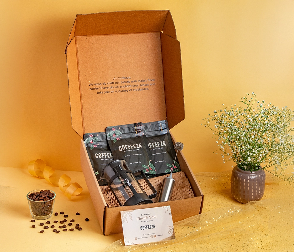 Festive Gift Hamper | Ground Coffee - Pack Of 3 (50gm X 3) | French Press & Handheld Milk Frother