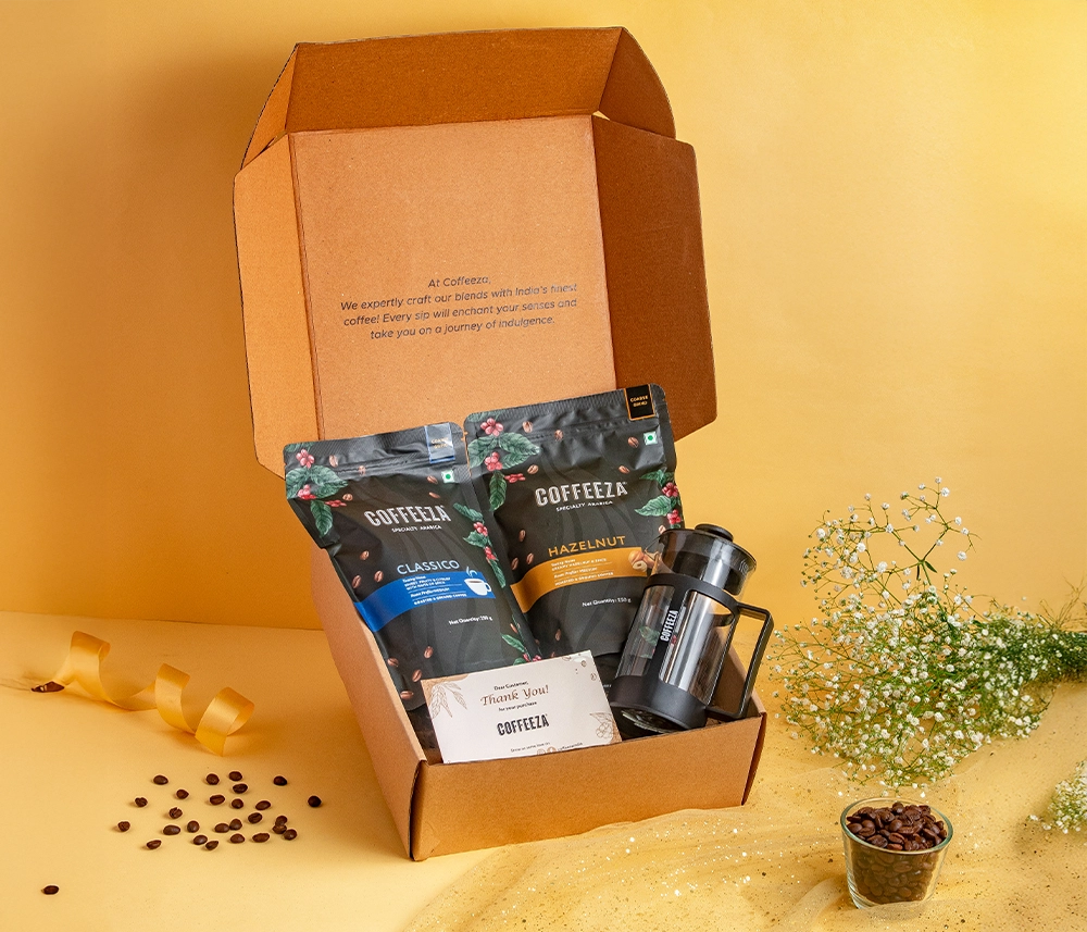 Festive Gift Hamper | Ground Coffee - Pack Of 2 (250gm X 2) & French Press