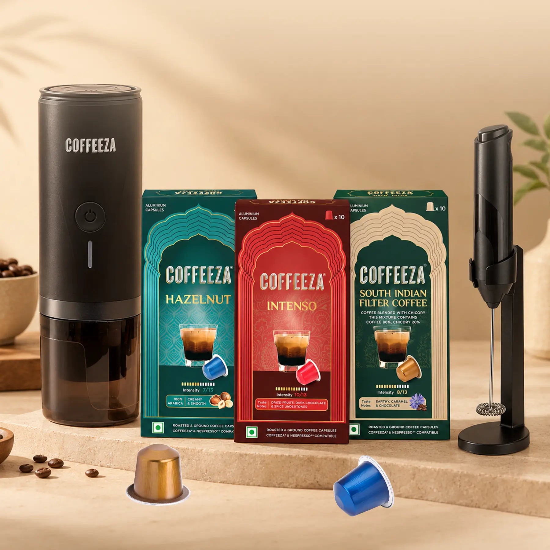Finero Mini Portable Coffee Machine + 30 FREE Coffee Capsules + Hand Frother + 1 Year Membership Benefits