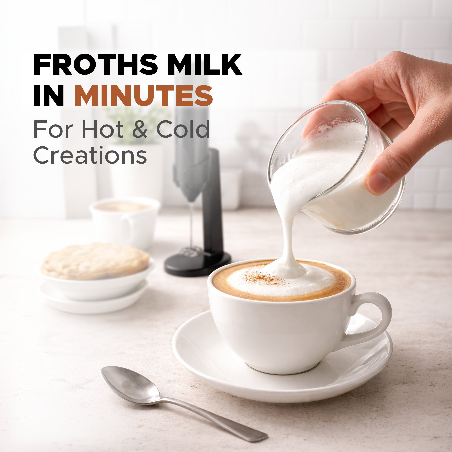 Coffeeza Battery Operated Handheld Milk Frother with Stand