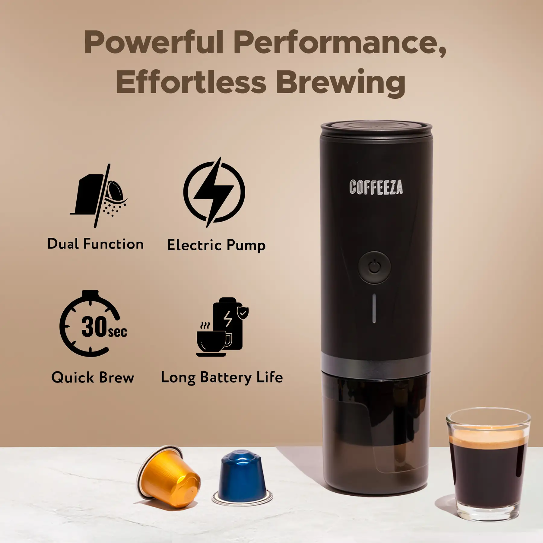 Finero Mini Portable Coffee Machine + 10 FREE Coffee Capsules + 1 Year Membership Benefits