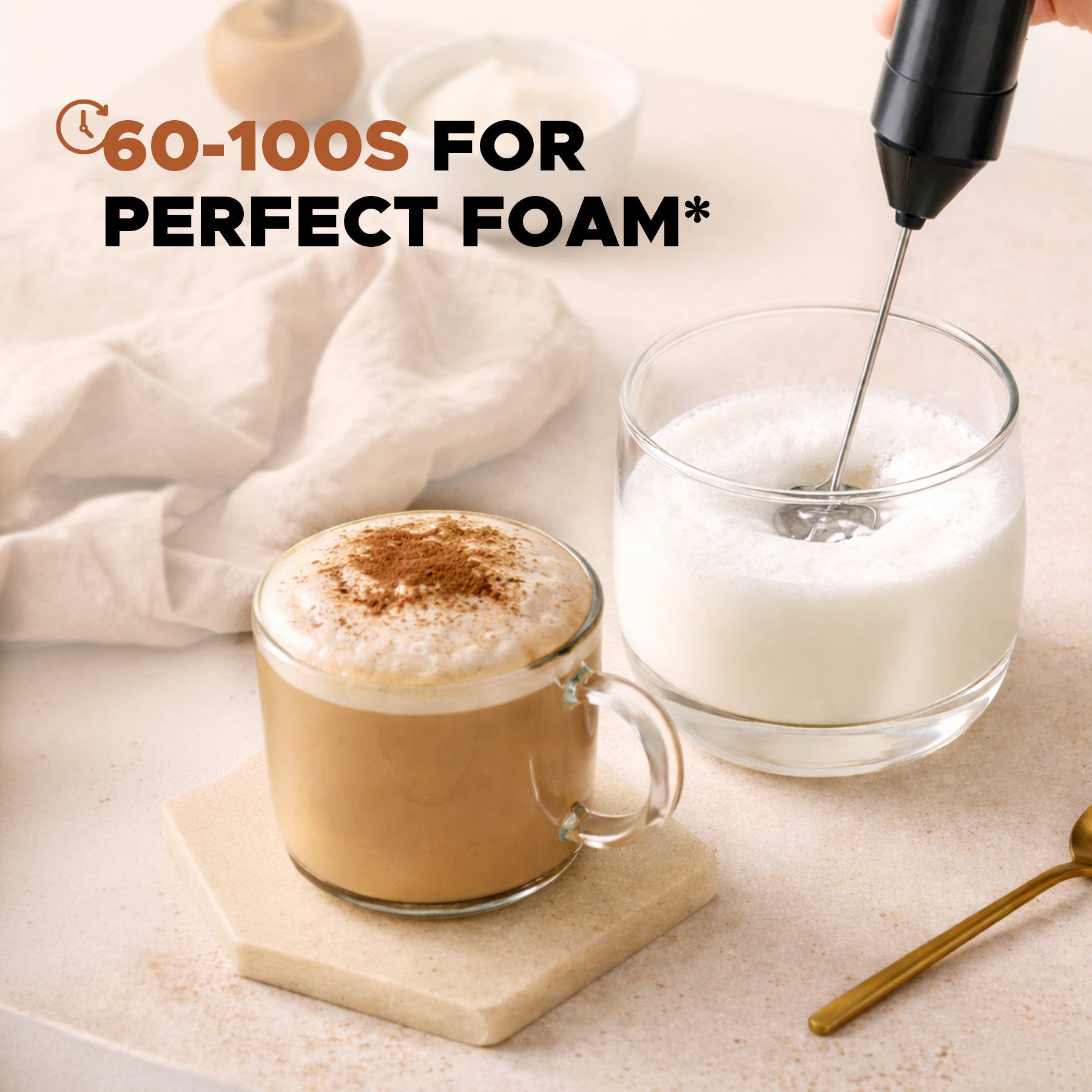 Coffeeza Battery Operated Handheld Milk Frother with Stand