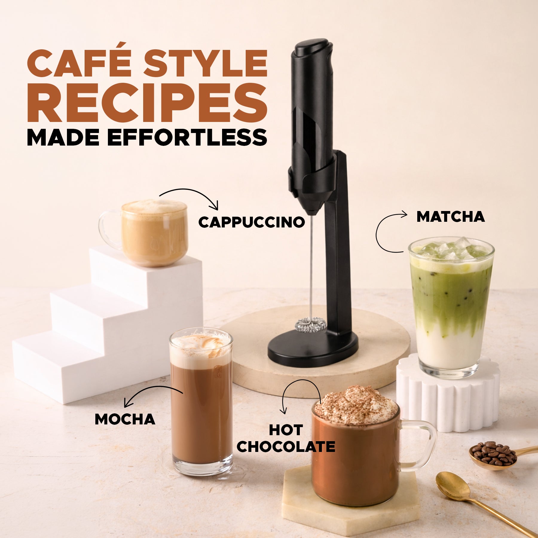 Coffeeza Battery Operated Handheld Milk Frother with Stand