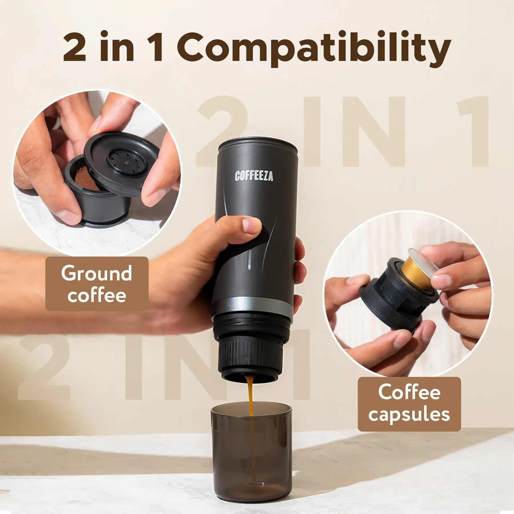 Finero Mini Portable Coffee Machine + 10 FREE Coffee Capsules + 1 Year Membership Benefits