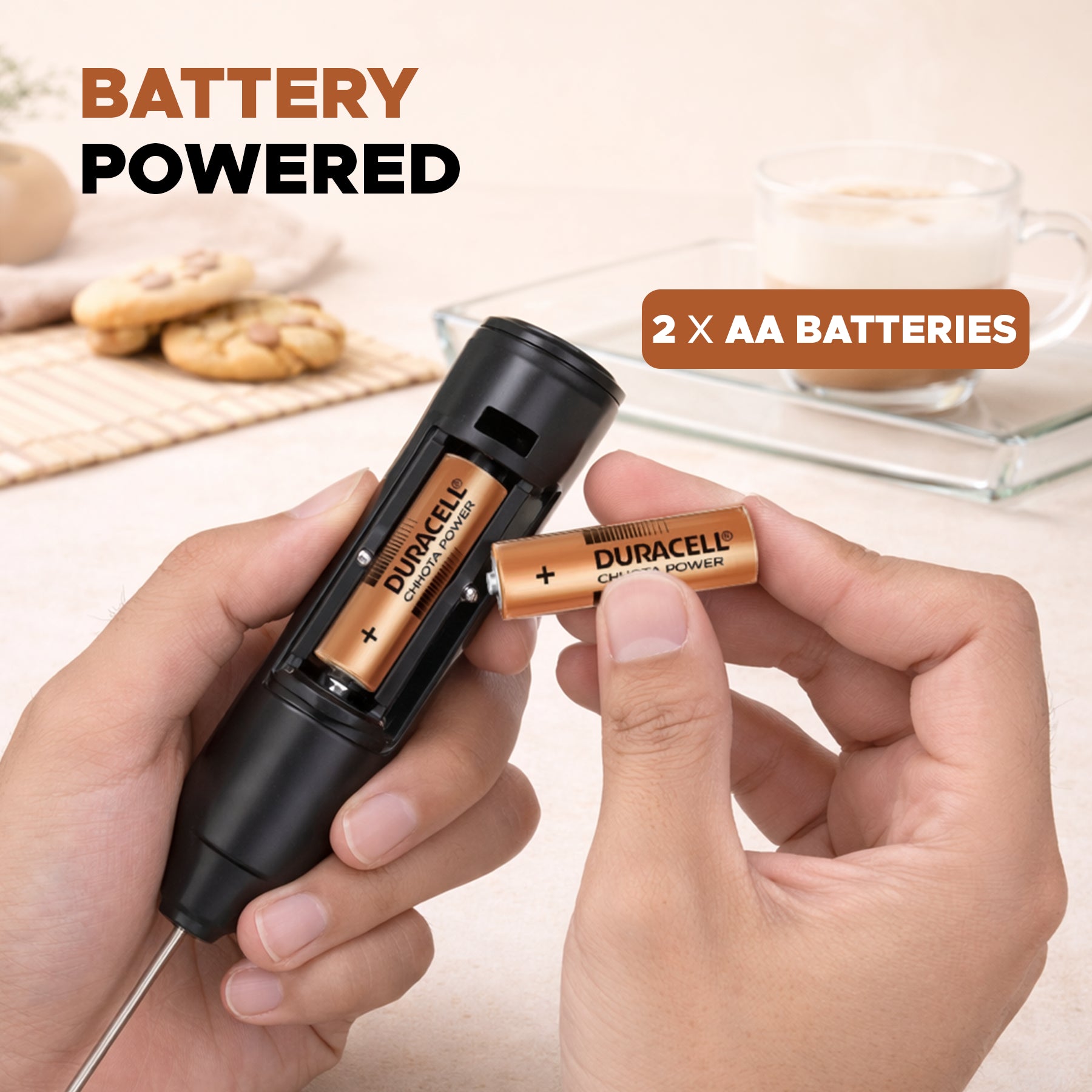 Coffeeza Battery Operated Handheld Milk Frother with Stand