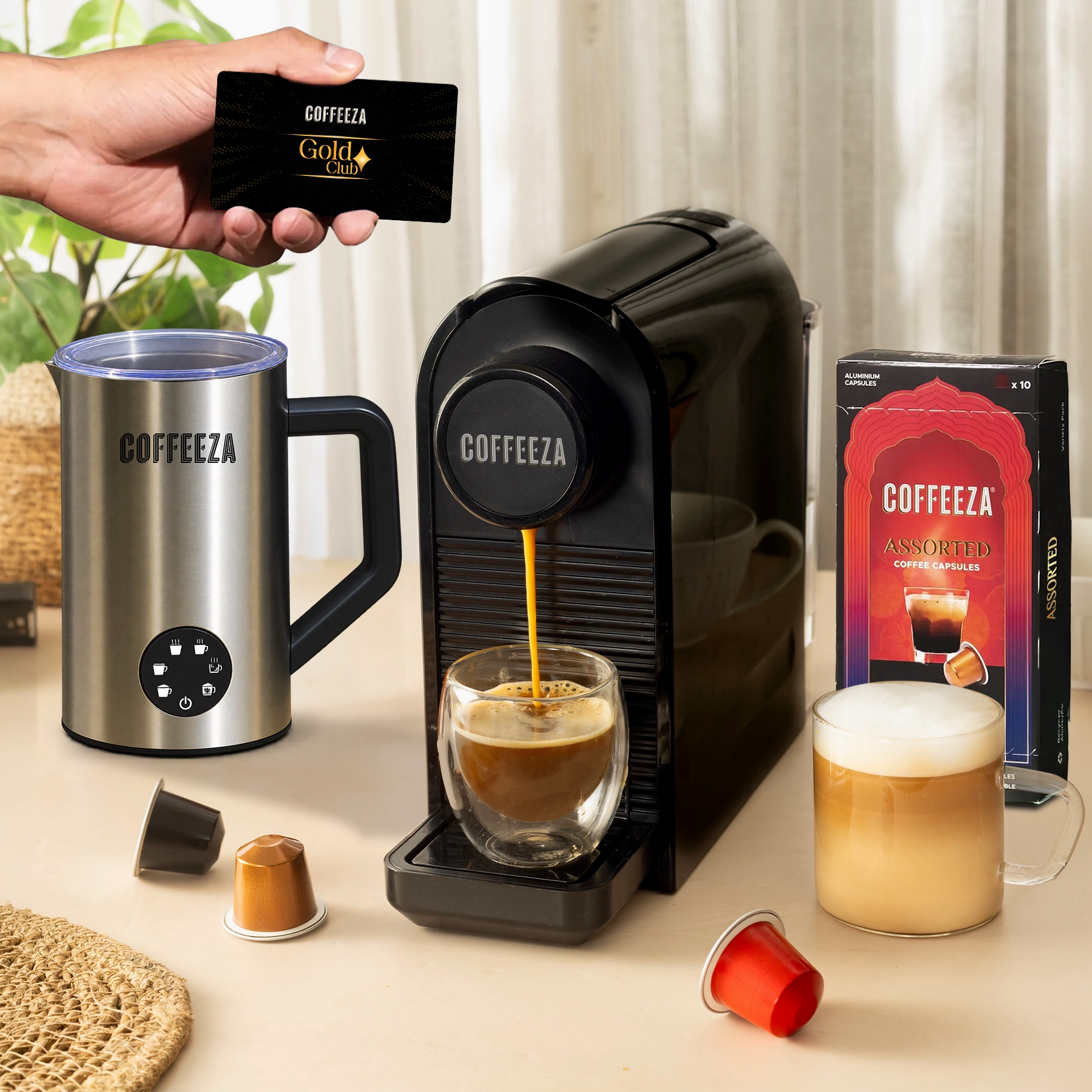 Finero Prime Coffee Machine + Frothimo Pro Milk Frother & Heater + 10 FREE Coffee Capsules + 1 Year Membership Benefits