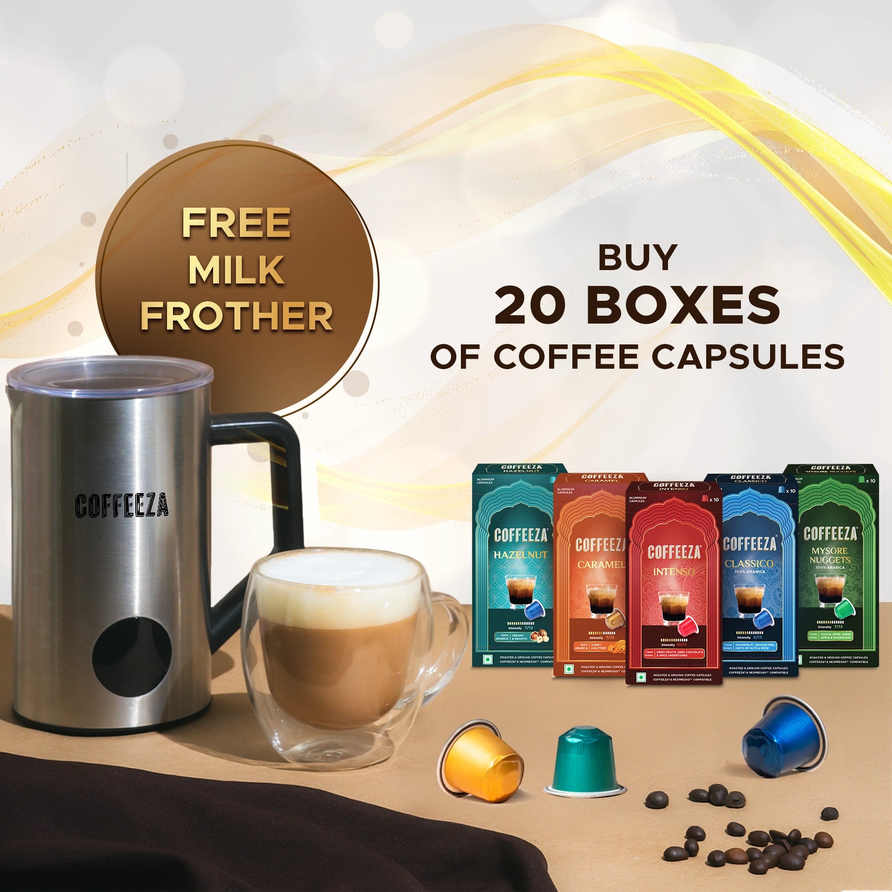 FREE Frothimo Pro Milk Frother Machine with 20 Capsule Boxes – Choose Your Favorite Flavours