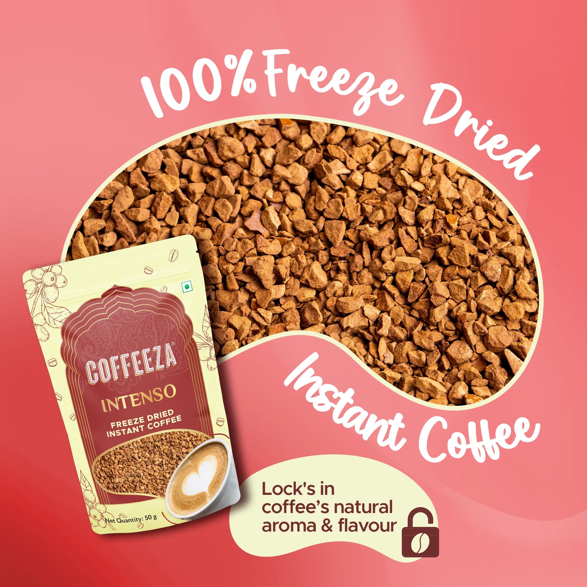 Coffeeza Intenso Freeze Dried Premium Instant Coffee I Bold & Smooth I 50gms