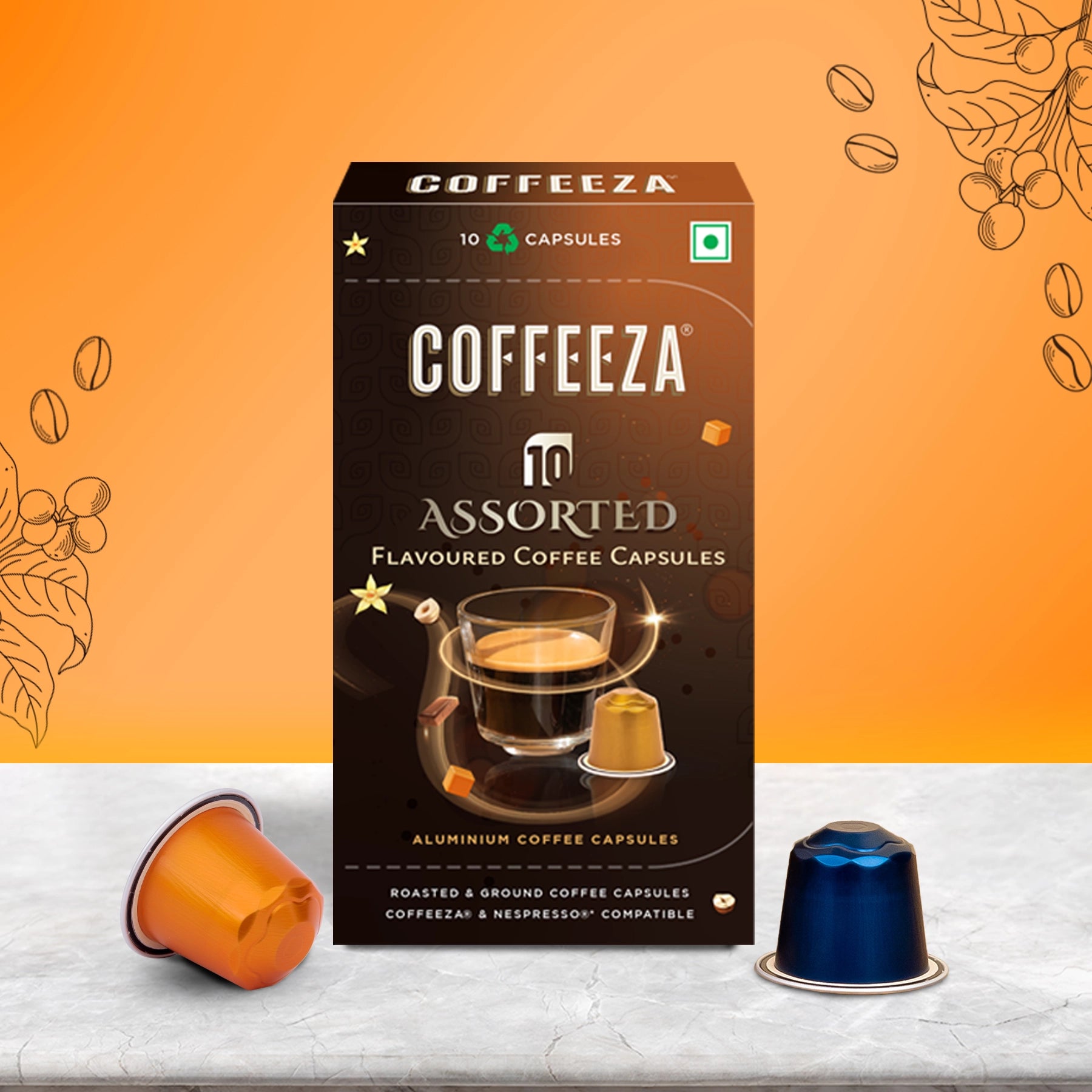 Coffeeza Flavoured Assorted Box of 10 Coffee Capsules – Hazelnut, Cara