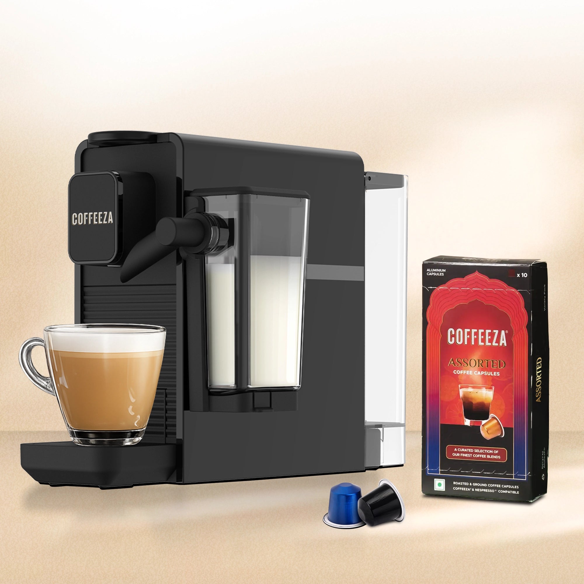 Coffeeza Lattisso Z Pod Coffee Machine I Cappuccino I Espresso Maker I 20 Bar Pressure   For Cappuccino, Espresso & Lungo + 10 FREE Coffee Capsules + 1 Year Membership Benefits