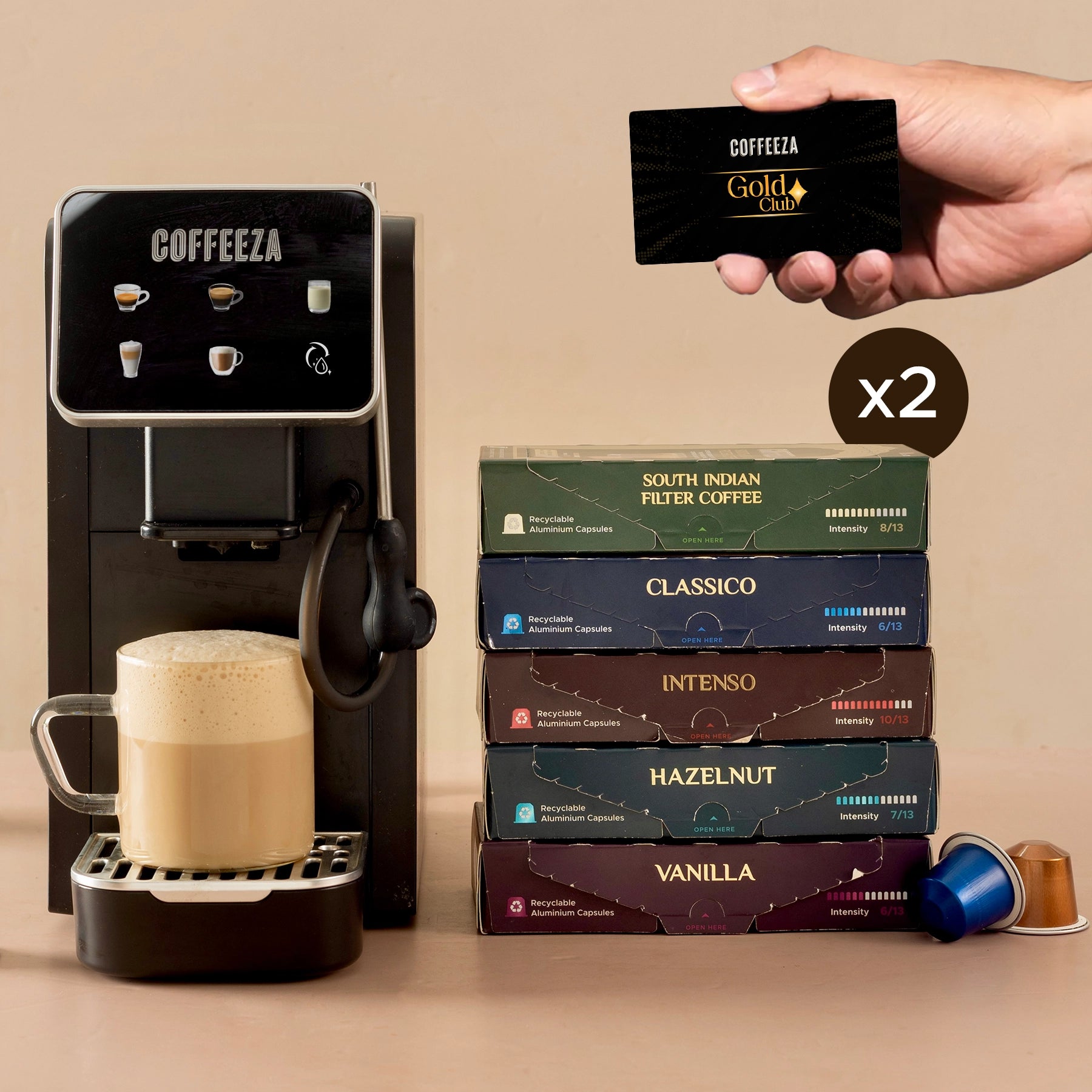 Coffeeza Lattisso Pro One Touch Cappuccino Latte Espresso Machine with Touchscreen, 19 Bar, with Milk Frothing, Auto Cleaning  + 100 FREE Coffee Capsules + 1 Year Membership Benefits