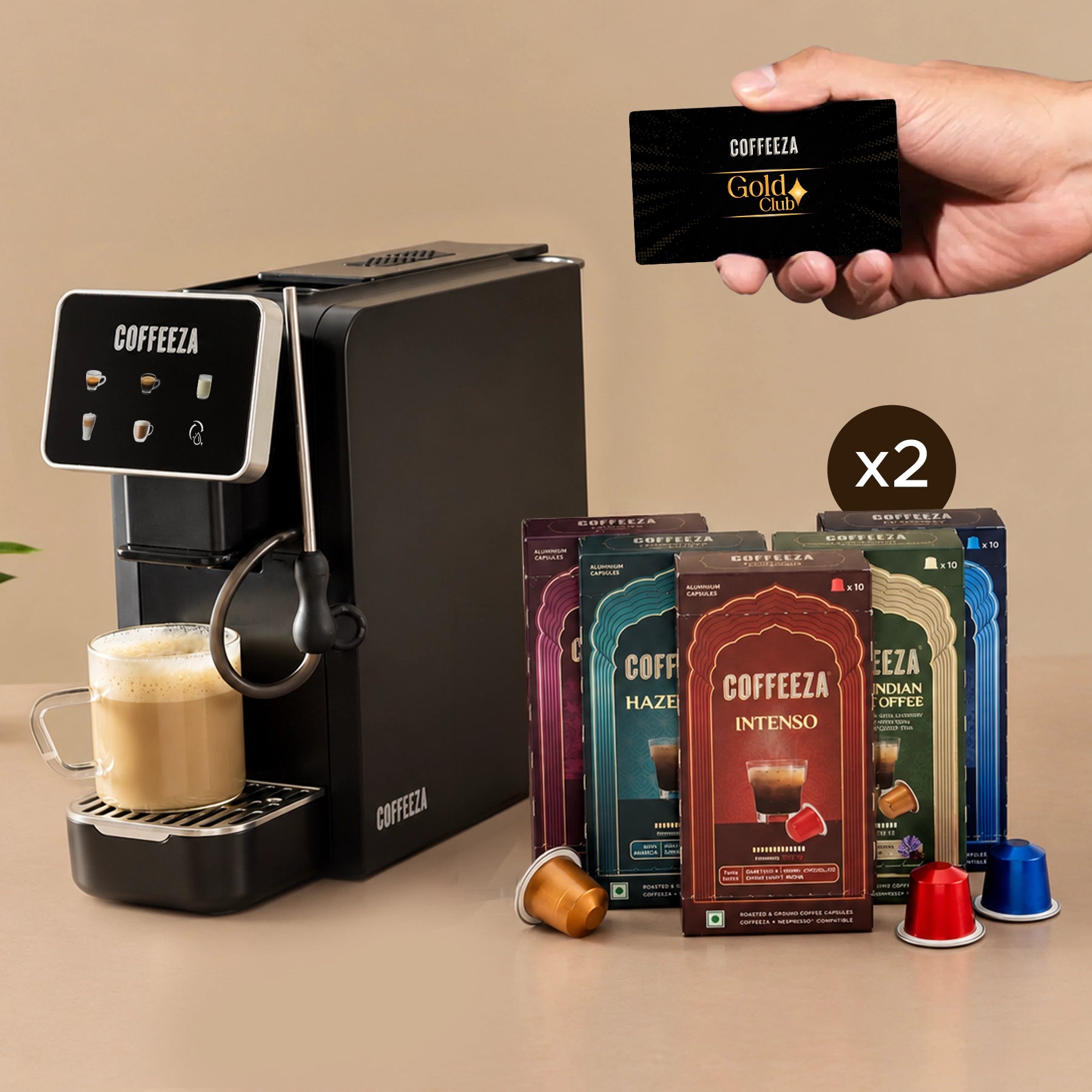 Coffeeza Lattisso Pro One Touch Cappuccino Latte Espresso Machine with Touchscreen, 19 Bar, with Milk Frothing, Auto Cleaning  + 100 FREE Coffee Capsules + 1 Year Membership Benefits