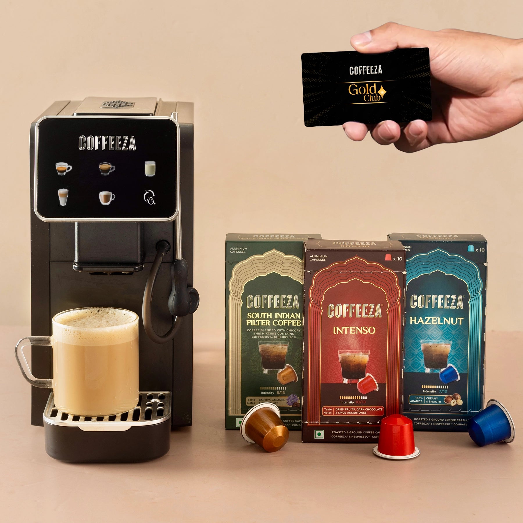 Coffeeza Lattisso Pro One Touch Cappuccino Latte Espresso Machine with Touchscreen, 19 Bar, with Milk Frothing, Auto Cleaning  + 30 FREE Coffee Capsules + 1 Year Membership Benefits