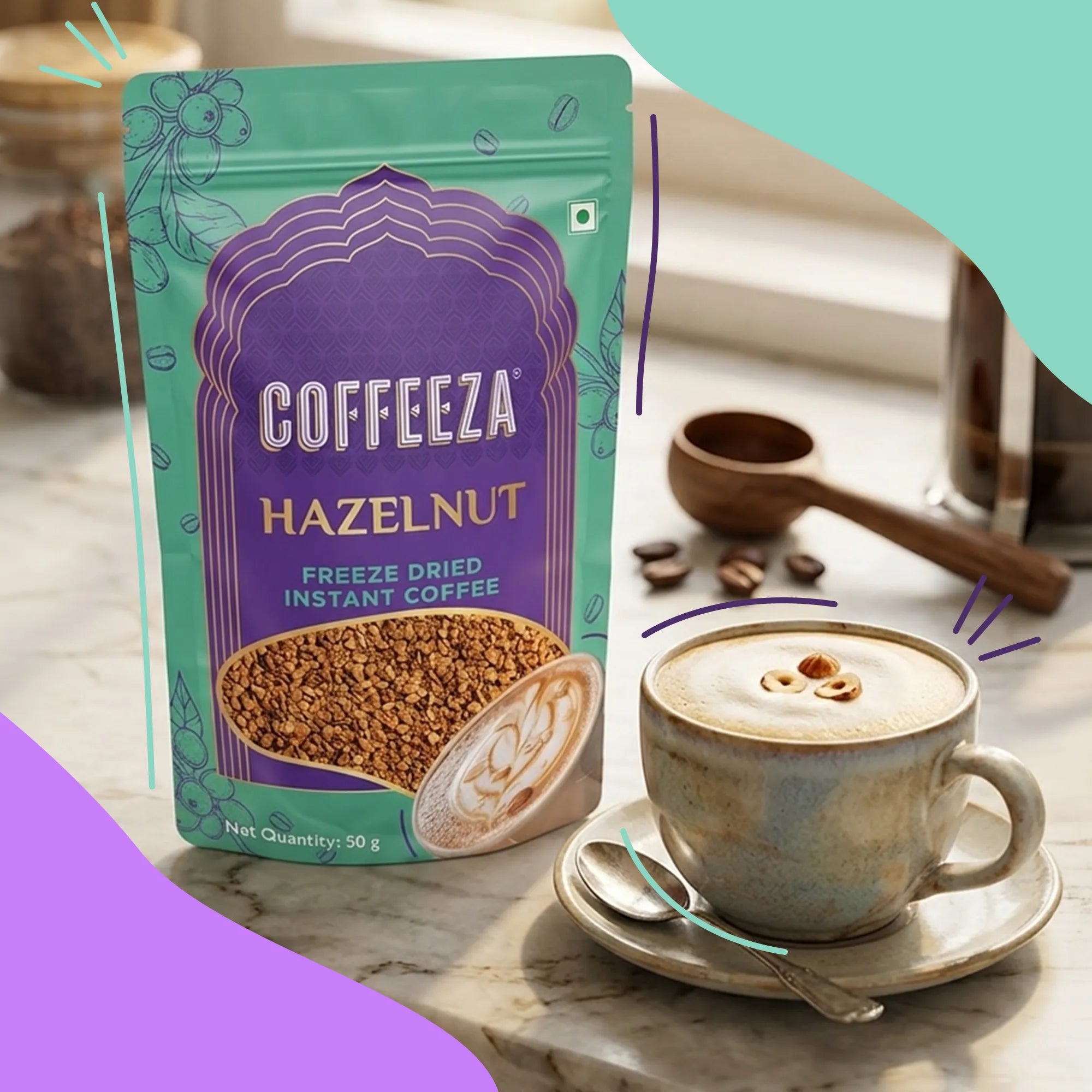 Hazelnut Freeze-Dried Premium Instant Coffee I Creamy & Nutty I 50gms
