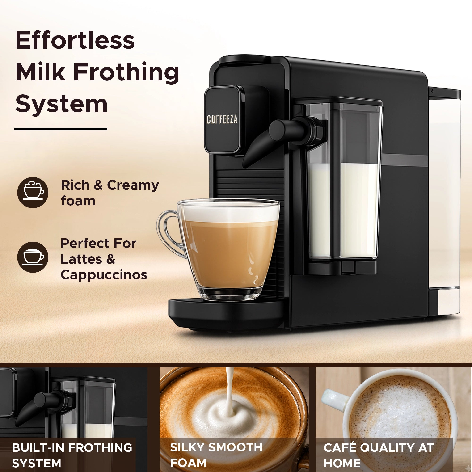 Coffeeza Lattisso Z Pod Coffee Machine I Cappuccino I Espresso Maker I 20 Bar Pressure   For Cappuccino, Espresso & Lungo + 10 FREE Coffee Capsules + 1 Year Membership Benefits