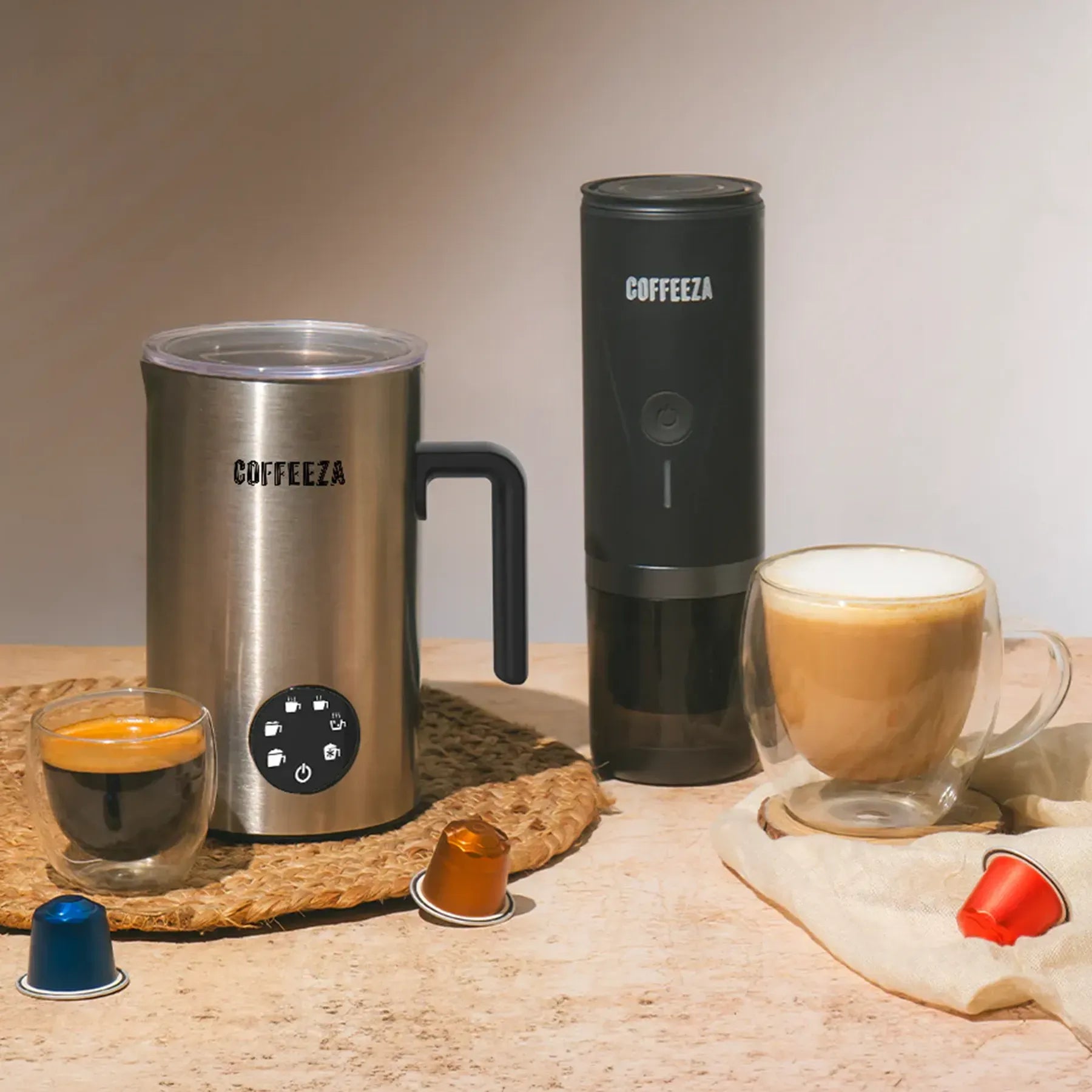 Finero Mini Portable Espresso Machine + Frothimo Pro Milk Frother & Heater + 10 FREE Coffee Pods+ 1 Year Membership Benefits
