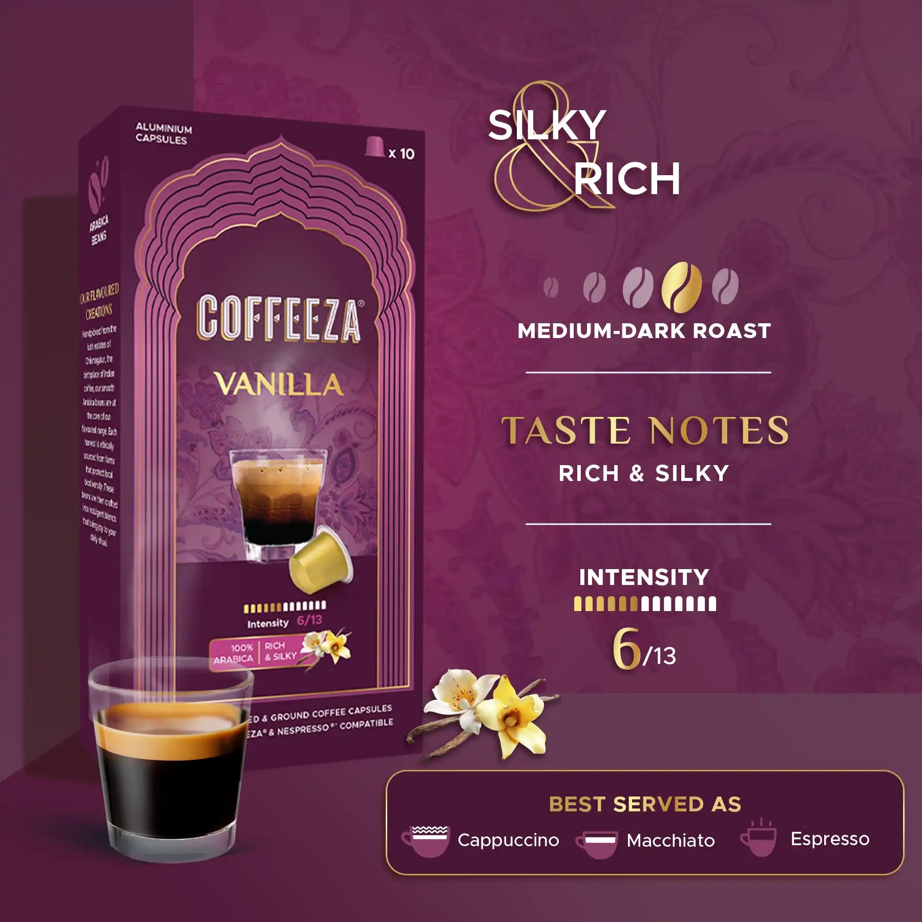 Vanilla 100% Arabica Flavoured Aluminium Coffee Capsules