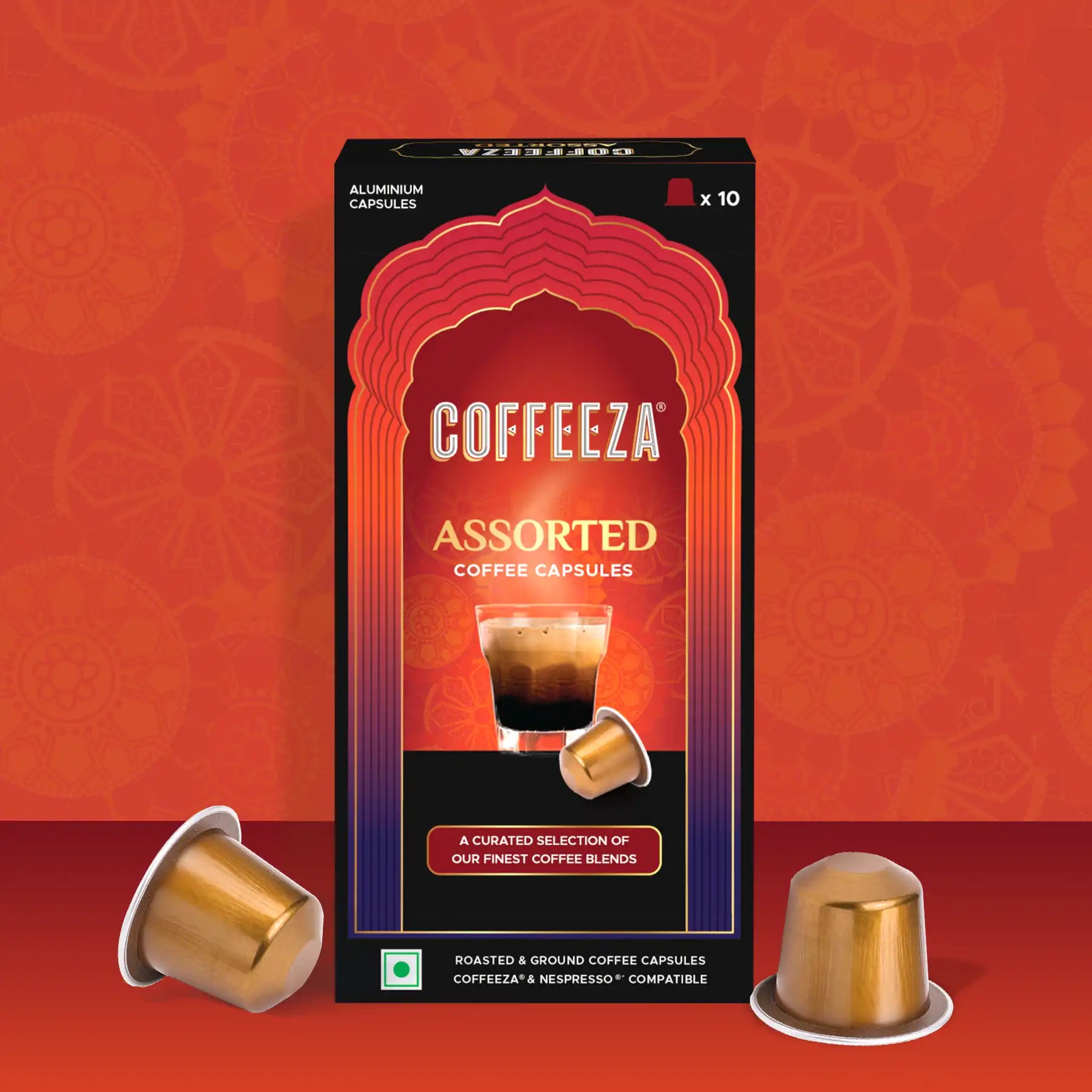 Coffeeza Assorted Box of 10 Coffee Capsules – Classico, Intenso, Cremoso, Forte, and Mysore Nuggets