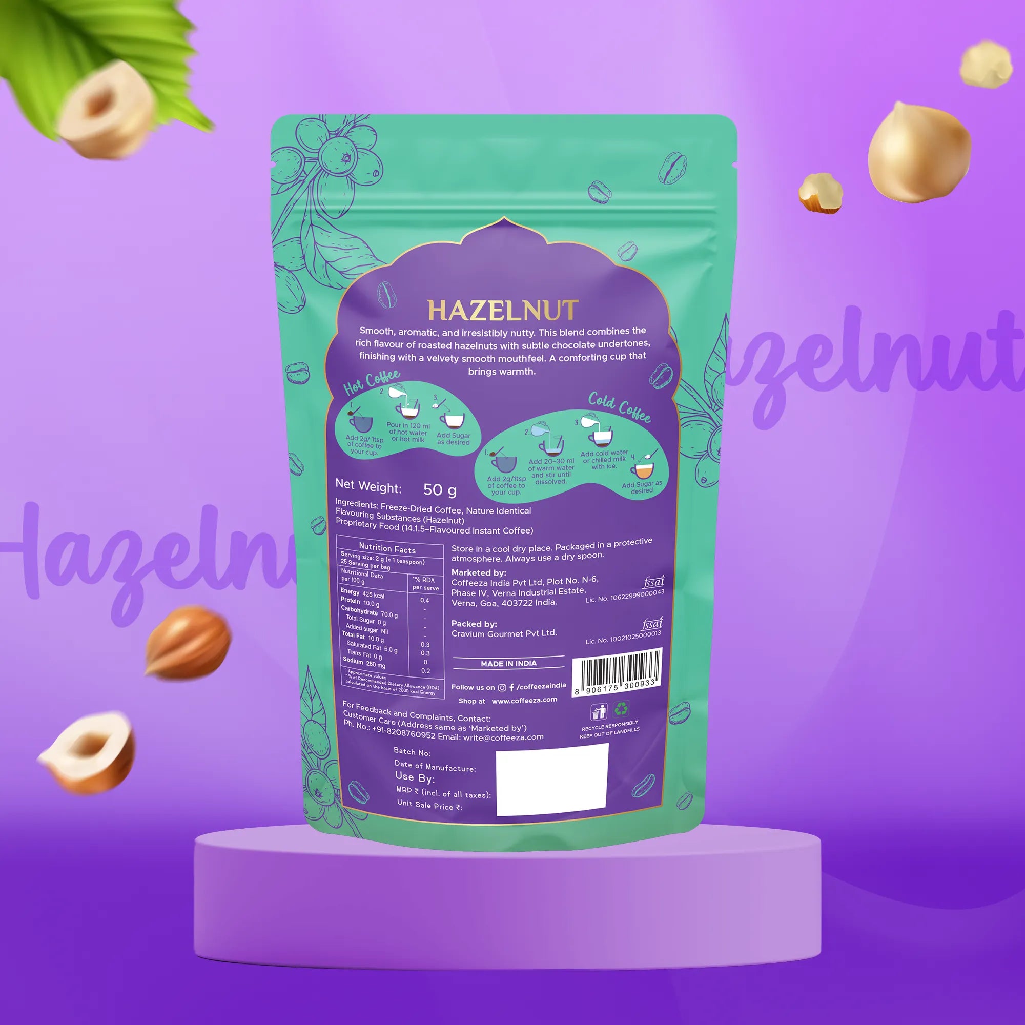 Hazelnut Freeze-Dried Premium Instant Coffee I Creamy & Nutty I 50gms