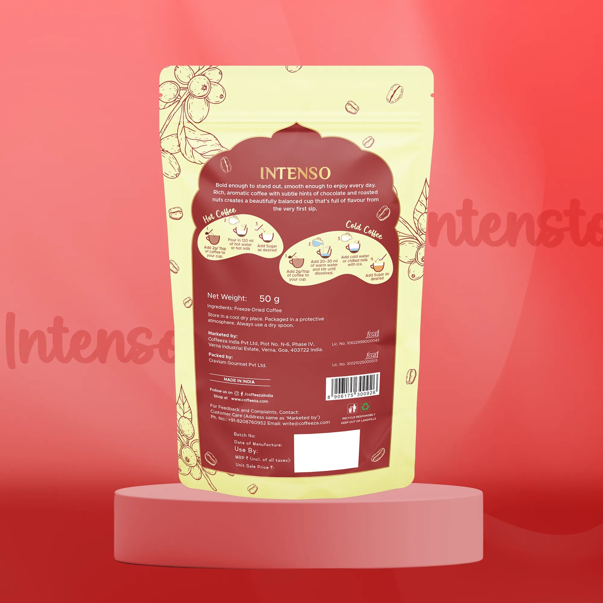 Coffeeza Premium Freeze-Dried Instant Coffee – Pack of 3 | Intenso, Hazelnut & Salted Caramel | 50g Each
