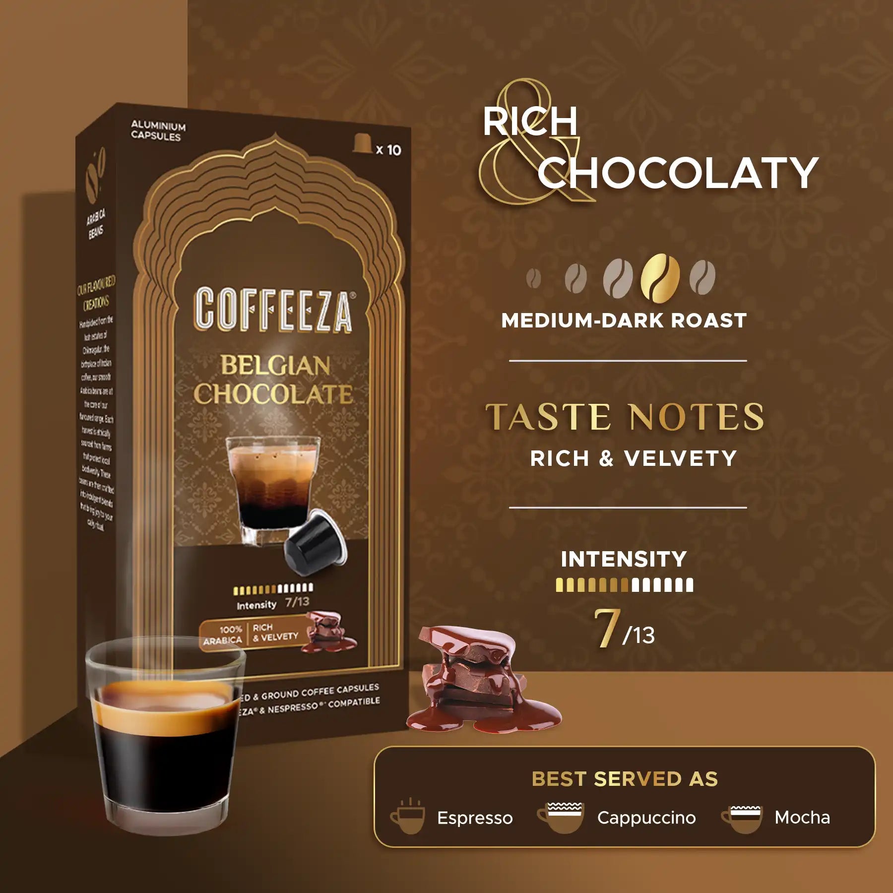 Belgian Chocolate 100% Arabica Flavoured Aluminium Coffee Capsules (Limited Edition)