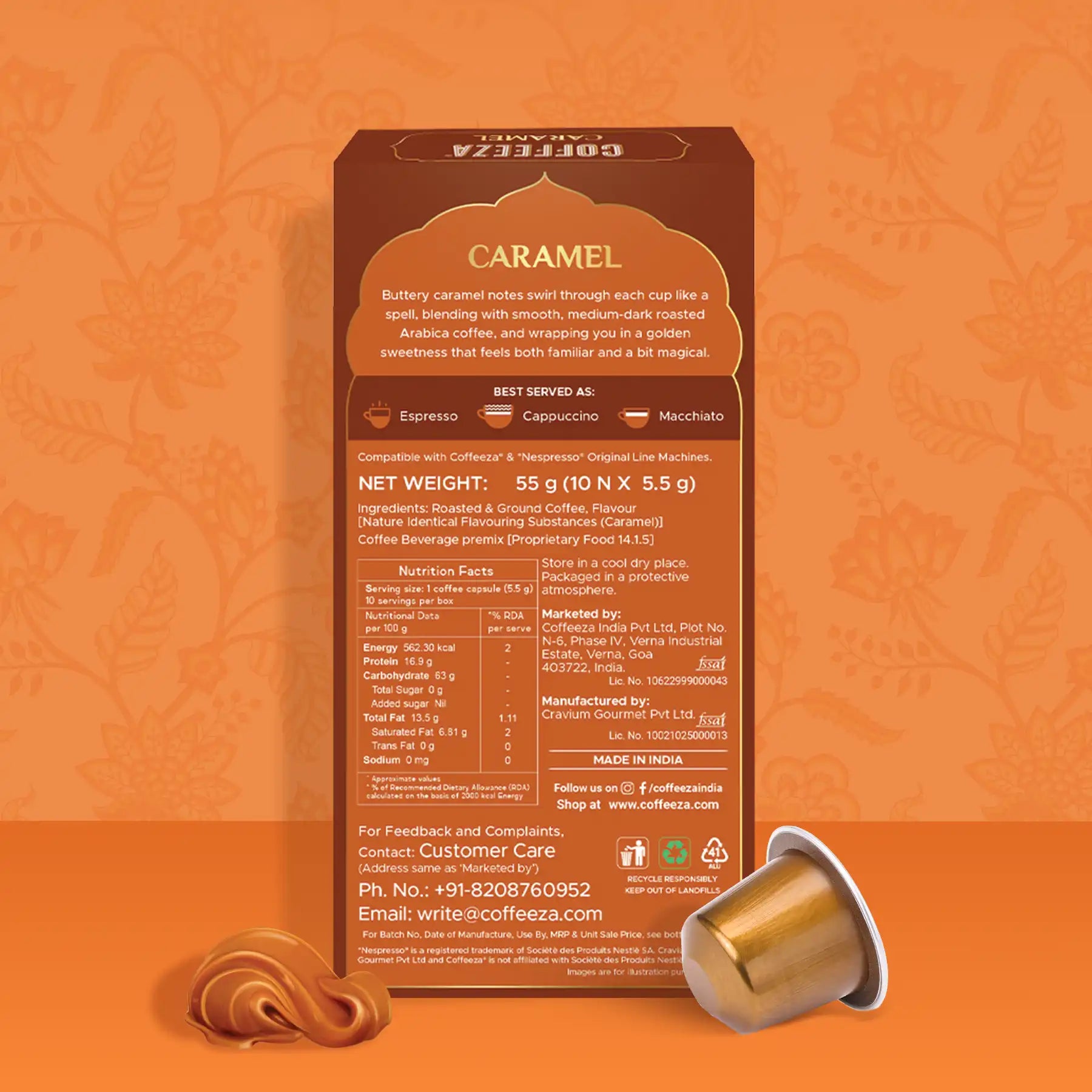 Caramel 100% Arabica Flavoured Aluminium Coffee Capsules