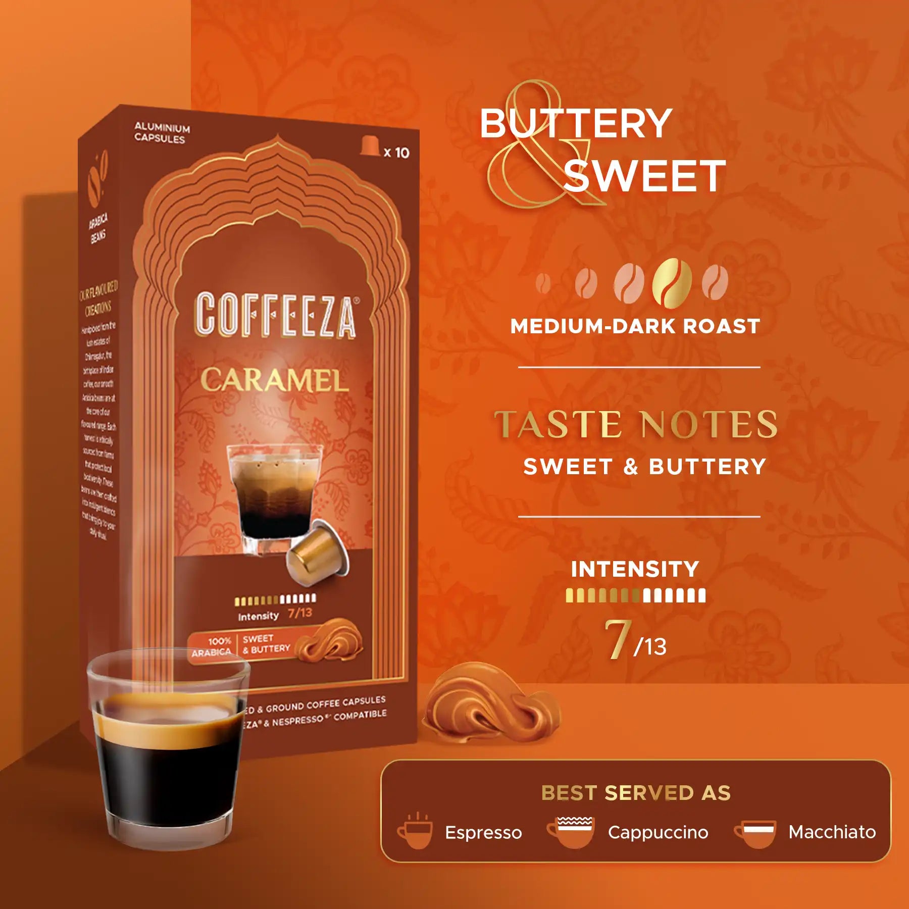 Caramel 100% Arabica Flavoured Aluminium Coffee Capsules