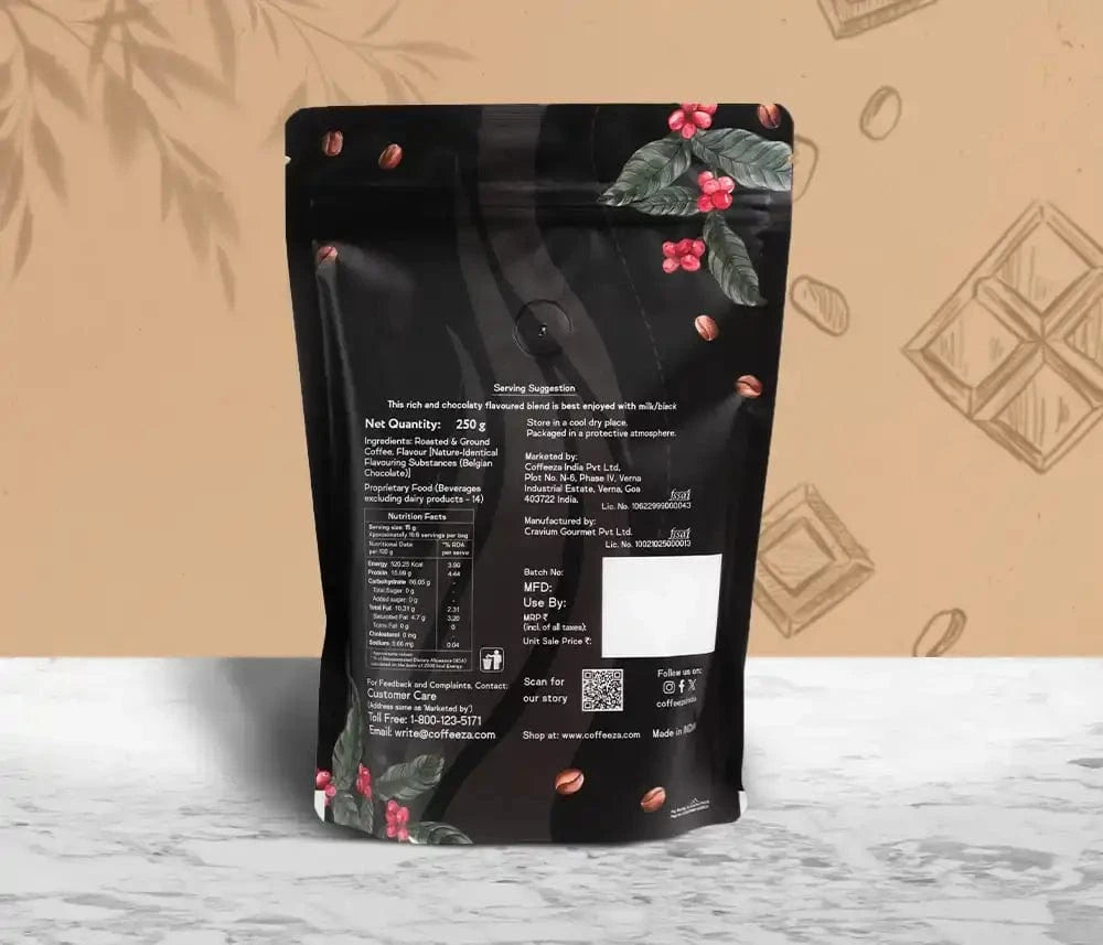 Coffeeza Belgian Chocolate 100% Arabica Flavoured Ground Coffee nespresso compatible