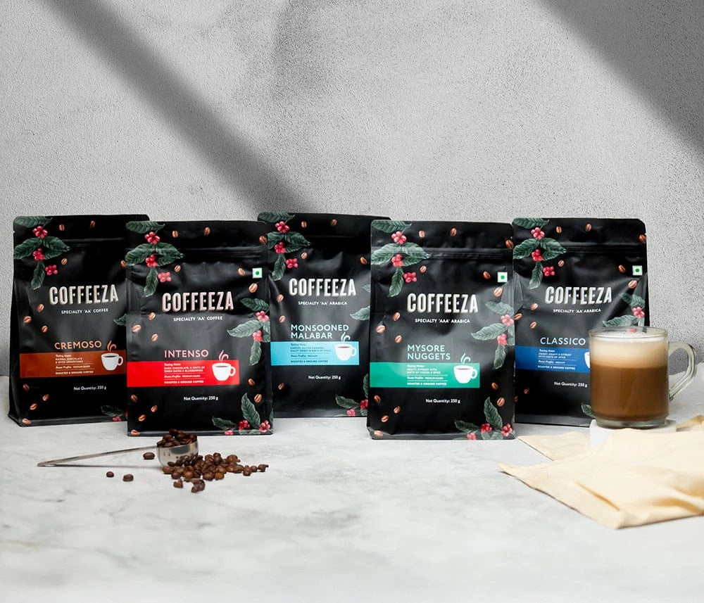 Coffeeza Classic & Crafted Collection - "AA" Specialty Ground Coffee - Pack Of 5 (250gm X5) nespresso compatible